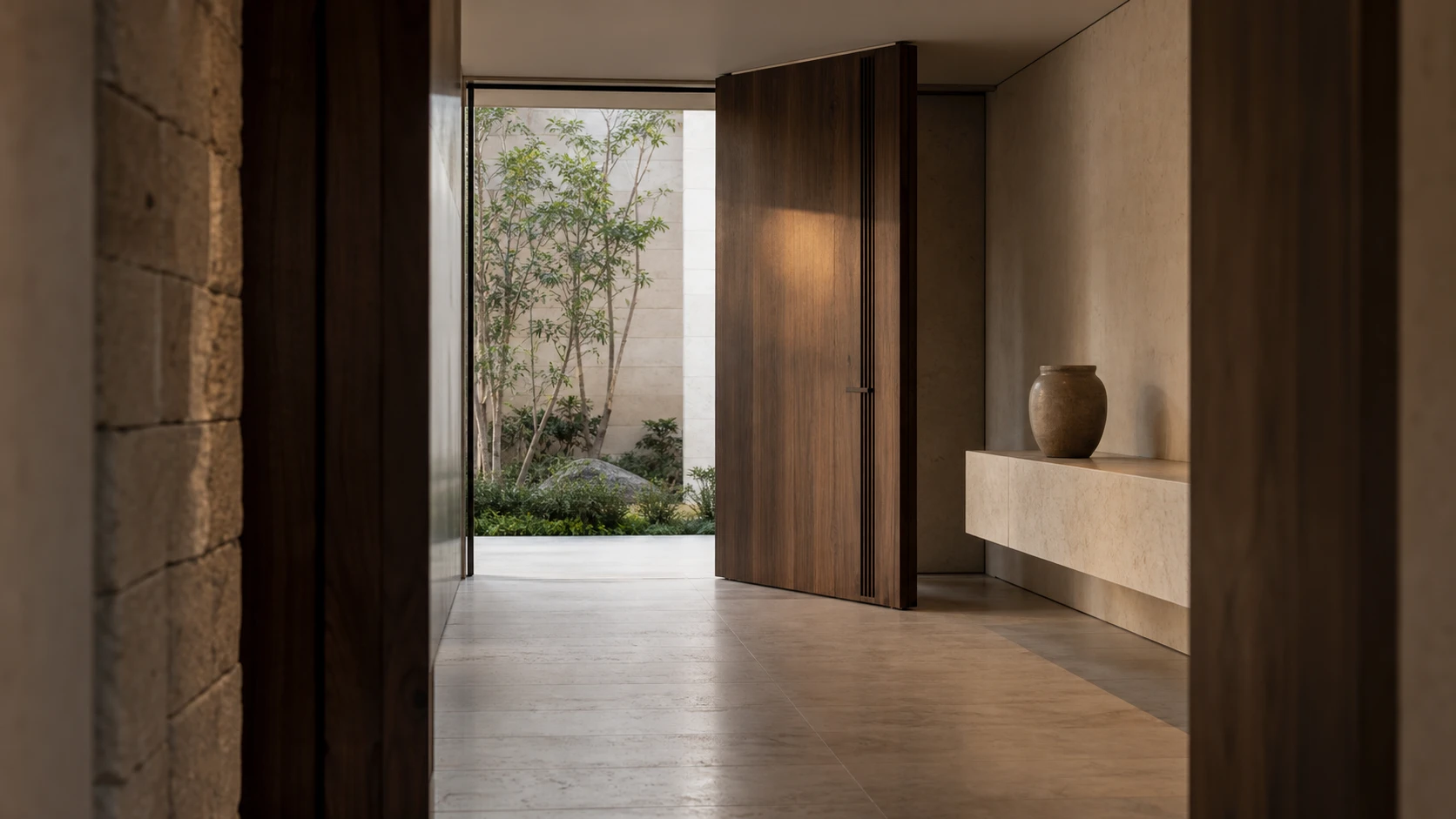 Morning light entering the BORVEA living pavilion